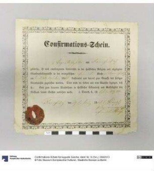 Confirmations-Schein für Auguste Gasche