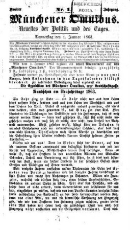 Münchener Omnibus : gemeinnütziges Wochen- und Anzeige-Blatt für Jedermann. 1863,1/4 = Jg. 2