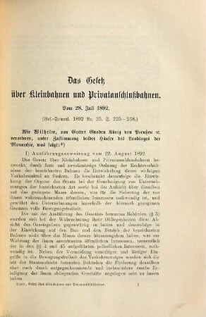 Das Gesetz über Kleinbahnen und Privatanschlussbahnen