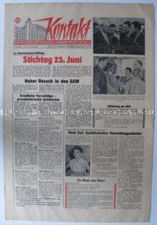 Betriebszeitung des VEB Elektro-Apparate-Werke J.W.Stalin u.a. zu den Beziehungen zwischen der DDR und der BRD