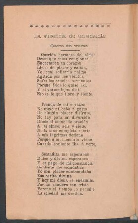 La ausencia de un amante : Carta en verso