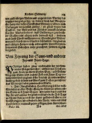 II. Von Feyrung der Sonn- und anderer Fest- und Feyer-Tage.
