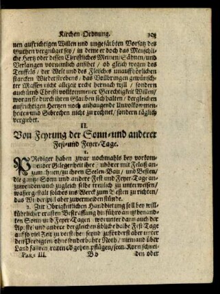 II. Von Feyrung der Sonn- und anderer Fest- und Feyer-Tage.