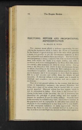 Electoral Reform and Proportional Representation.