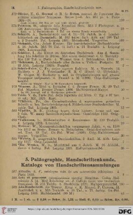 5. Paläographie, Handschriftenkunde, Kataloge von Handschriftensammlungen (Nr. 587 - 772)