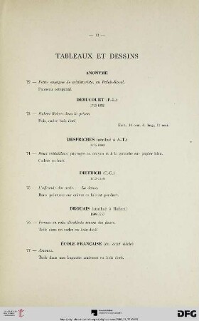 Tableaux et dessins (Nr. 72-95)