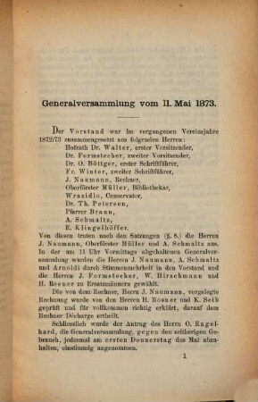 Bericht über die Tätigkeit des Offenbacher Vereins für Naturkunde. 14. 1872/73 (1873)