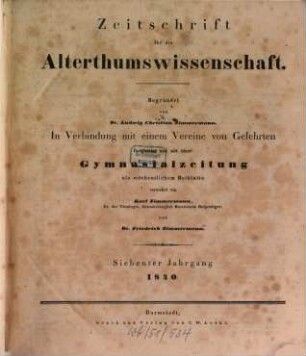 Zeitschrift für die Alterthumswissenschaft. 7. 1840