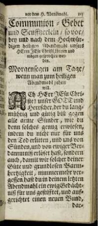 Christliche Gebet vor dem H. Abendmahl.