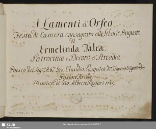 I Lamenti d'Orfeo - Mus.2455-L-3 : S (2), orch, bc; MenR 144