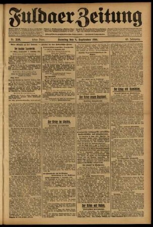 Erste Ausgabe vom Samstag, den 09. September 1916.