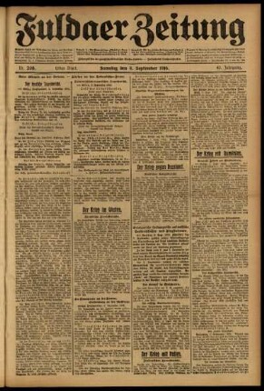 Erste Ausgabe vom Samstag, den 09. September 1916.