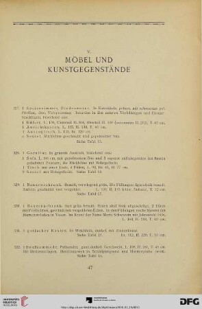 V. Möbel und Kunstgegenstände (Nr. 327-376)