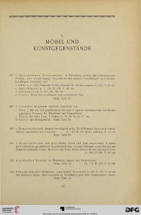 V. Möbel und Kunstgegenstände (Nr. 327-376)