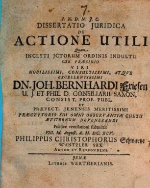 Dissertatio juridica de actione utili