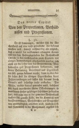Das dritte Capitel. Von den Proportionen, Verhältnissen und Progreßionen.
