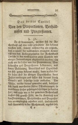 Das dritte Capitel. Von den Proportionen, Verhältnissen und Progreßionen.