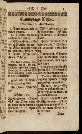 1-27, Sambstags-Vesper; Die Complet.; Sonntägliche Vesper