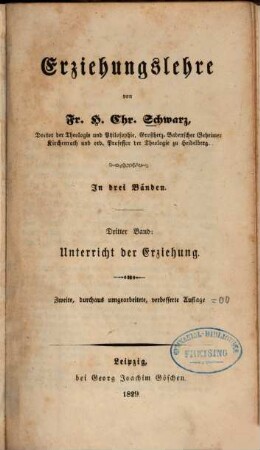 Erziehungslehre, 3. Unterricht der Erziehung