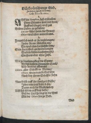 Glückwünschungs-Lied. In seiner eignen Melodey. Ode Trochaica.