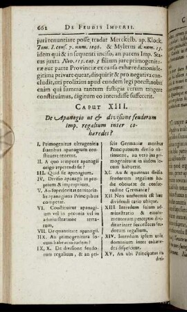 Caput XIII. De Apanagio ut & divisione feudorum Imp. regalium inter cohæredes?