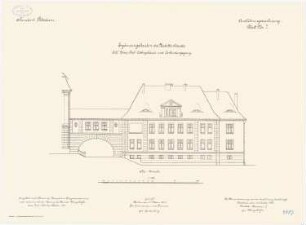 Kadettenhaus der Garnison Potsdam Ergänzungsbauten: Wohnhaus des Chefs der östlichen Kompanie und Verbindungsgang: Aufriss Südansicht 1:100