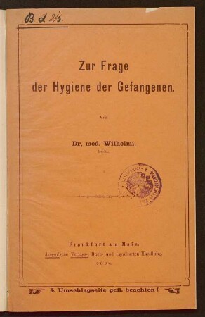 Zur Frage der Hygiene der Gefangenen