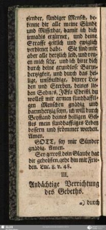 III. Andächtige Verrichtung des Gebeths / III. Nuterne wuspjewanje teje modlitwy
