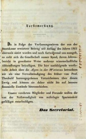 Jahresbericht der Wetterauischen Gesellschaft für die Gesammte Naturkunde zu Hanau. 1860/61