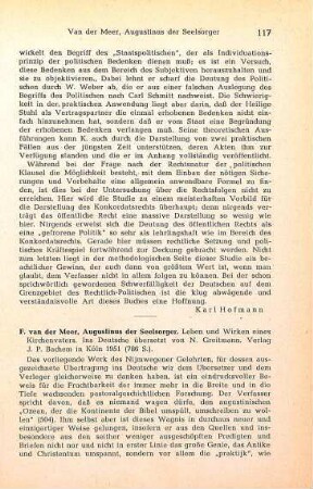 117-118 [Rezension] Meer, Frederik van der, Augustinus der Seelsorger