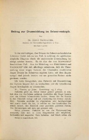 Beiträge zur Augenheilkunde. 3 = H. 21/30. 1898