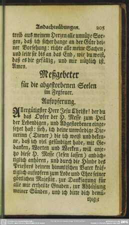Meßgebeter für die abgestorbenen Seelen im Fegfeuer