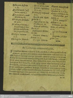 Ad Lectorem commonefactio