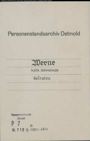 Kirchenbuchduplikate der katholischen Gemeinde (H 1850-1874). (Gemeinde: Katholische Gemeinde Stadt und Kirchspiel)