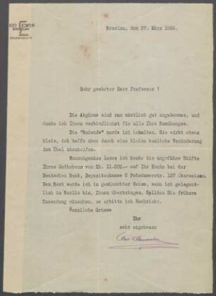 Briefe von Leo Lewin an Georg Kolbe