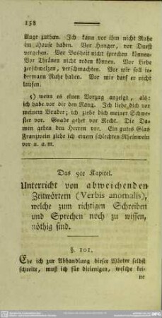 Das 9te Kapitel, Unterricht von abweichenden Zeitwörtern (Verbis anomalis), welche zum richtigen Schreiben und Sprechen noch zu wissen, nötig sind
