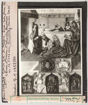 Jean Fouquet: Heures d'Etienne Chevalier: Geburt Johannes des Täufers. Chantilly, Musée Condé. Um 1450