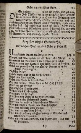 Register dieses Gebetbuchs, auf welchem Blat ein jedes Gebet zu finden ist