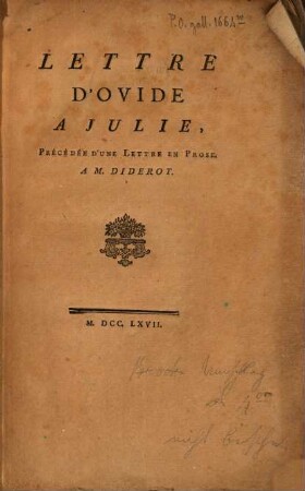 Lettre D'Ovide A Julie : Précédée D'une Lettre En Prose A M. Diderot