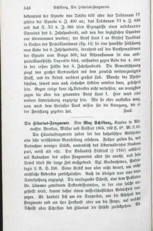 646-647 [Rezension] Schiktanz, M., Die Hilarius-Fragmente