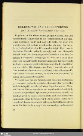 Erkenntnis Und Verkörperung (Zur „Erkenntnistheorie" Goethes)