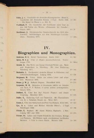 IV. Biographien und Monographien.