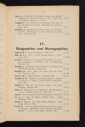 IV. Biographien und Monographien.