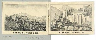 Die Burgruine und die Stadt Wehlen in der Sächsischen Schweiz im Zustand von 1755 und von 1855