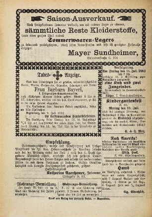 Regensburger Anzeiger : General-Anzeiger und Handelszeitung. 1882, 7 - 12 = Nr. 178 (1. Juli) - Nr. 360 (31. Dezember)