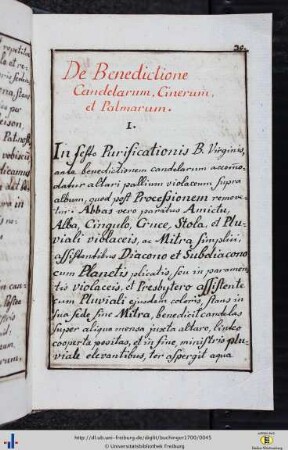 De Benedictione Candelarum, Cinerum et Palmarum.