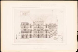 Rathaus: Querschnitt (aus: Baukunst der Renaissance, Entwürfe von Studirenden unter Leitung von J. C. Raschdorff, II. Jahrgang, Berlin 1881)