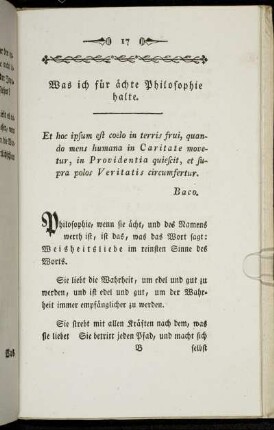 Was ich für ächte Philosophie halte.