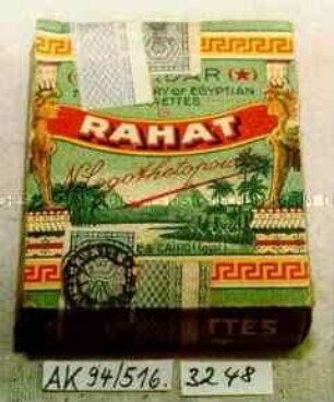 Pappschachtel für 20 Stück Zigaretten "RAHAT N Logothetkopoulos" mit Inhalt