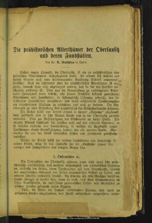 Die prähistorischen Alterthümer der Oberlausitz und deren Fundstätten